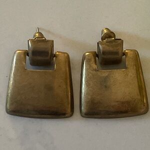 Gold Brass tone Square pierced Earrings Vintage